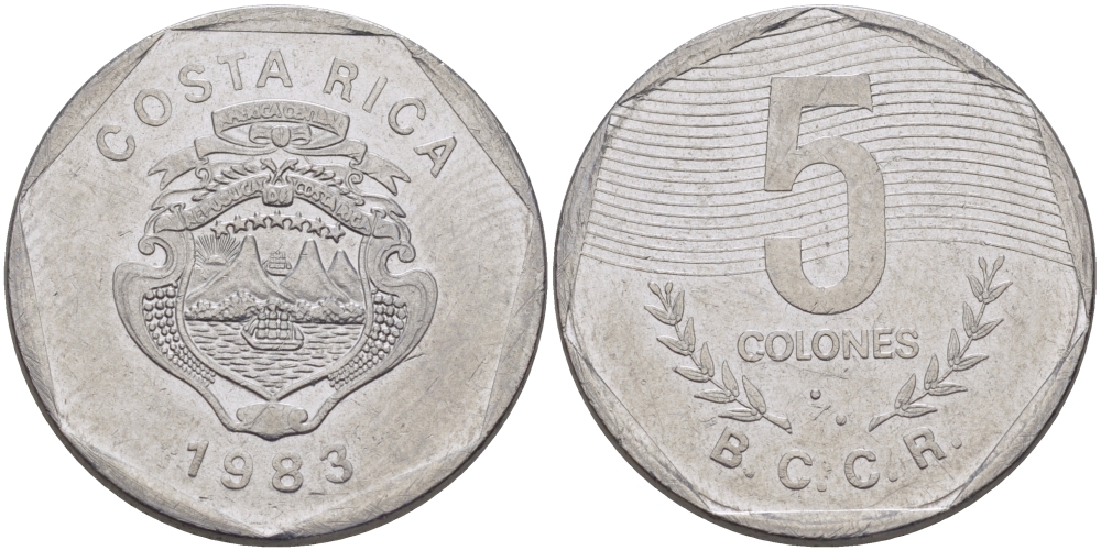 КОСТА-РИКА 5 КОЛОН 1983 сс KM 214.1 нержавеющая сталь 67-952
