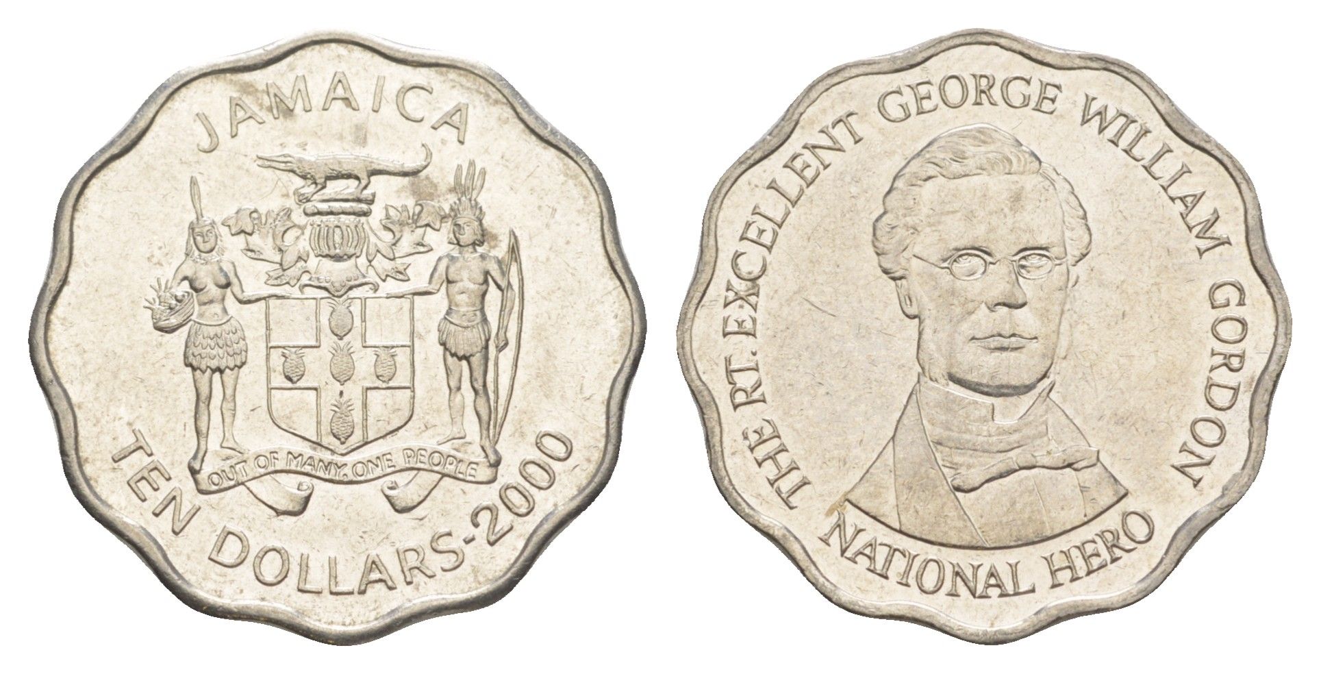 Ямайка 10 долларов 2000 KM 181 сталь плакированная никелем UNC 4641-826