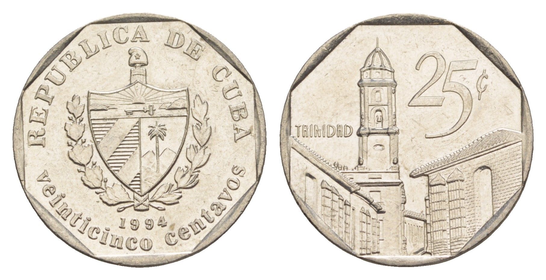 Куба 25 сентаво 1994 площадь в Тринидаде KM 577.1 сталь плакированная никелем 4646-412