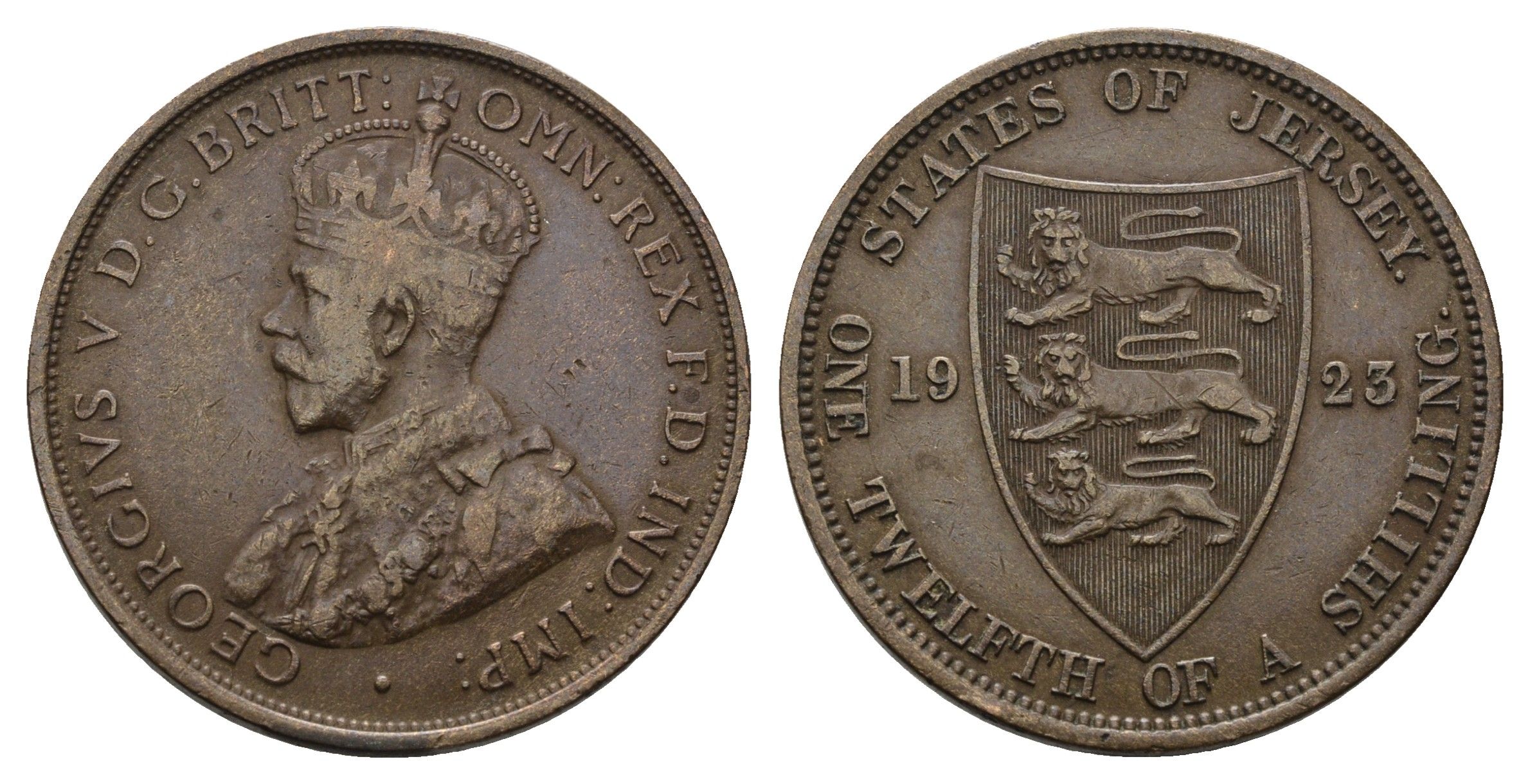 Джерси 1/12 шиллинга 1923 Георг VI (1936-1952) KM 14 бронза 4593-936