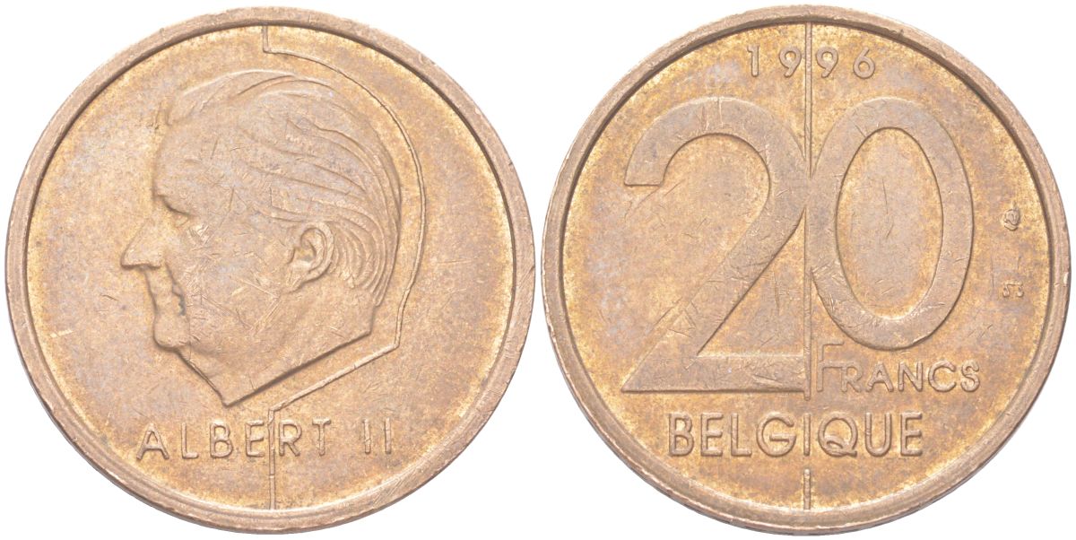 Бельгия 20 франков 1996 Belgique, Альберт II (1993-2013) KM 191 никель бронза 4143-421