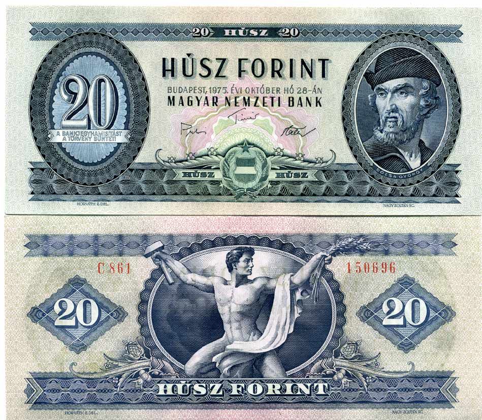 Венгрия 20 форинтов 1975 Дьёрдь Дожа Pick 169 f бумага UNC (пресс) 000-00-00