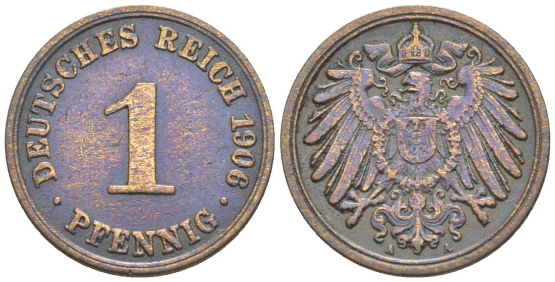 ГЕРМАНИЯ 1 ПФЕННИГ 1906 A KM 10, Jager. 10, Weege 2 медь 4528-1235