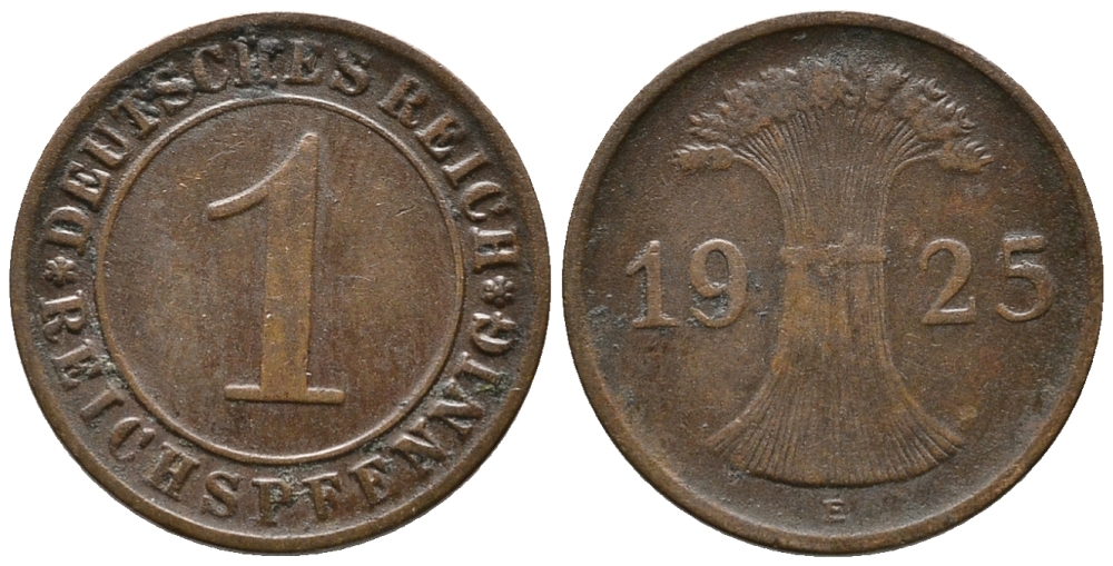 ГЕРМАНИЯ 1 РЕЙХСПФЕННИГ 1925 E KM 37, J. 313 бронза 39-914