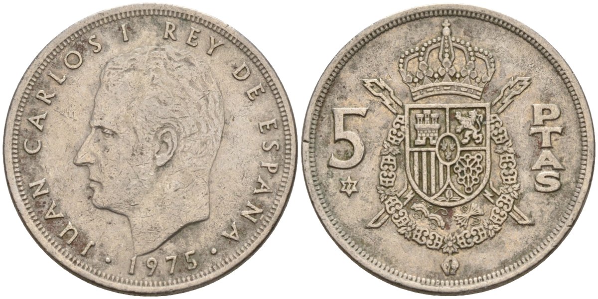 Испания 5 песет 1975 (77) Хуан Карлос I (1975 - 2014) KM 807 медно-никель 4155-624