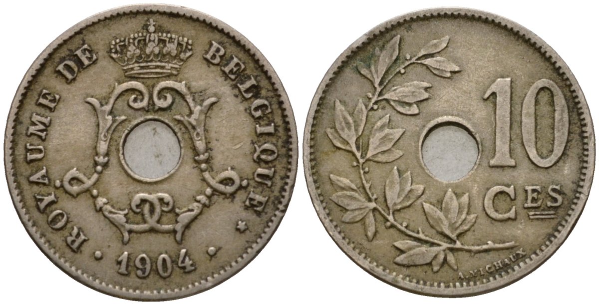 Бельгия 10 сантимов 1904 Belgique KM 52 медно-никель 4543-315