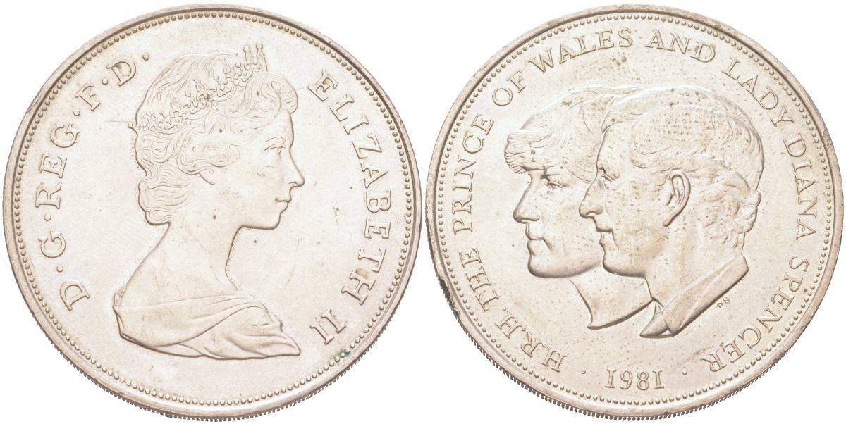 Великобритания 25 пенсов 1981 Королевская свадьба принца Чарльза и леди Дианы, Елизавета II (1952-2022) KM 925, Spink 4229 медно-никель aUNC 4125-124