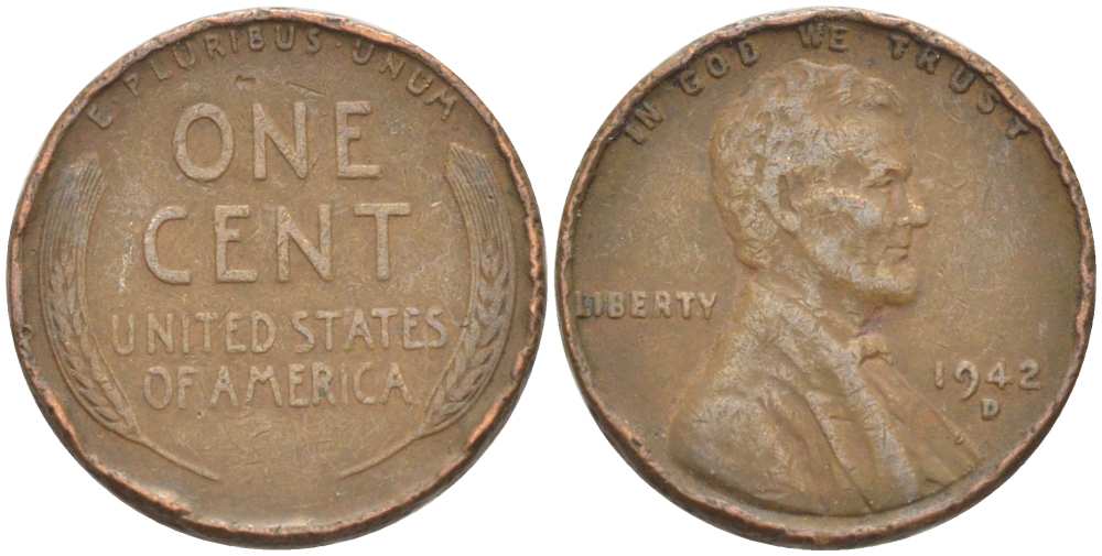 США 1 ЦЕНТ 1942 D, ЛИНКОЛЬН KM 132 бронза 218-142