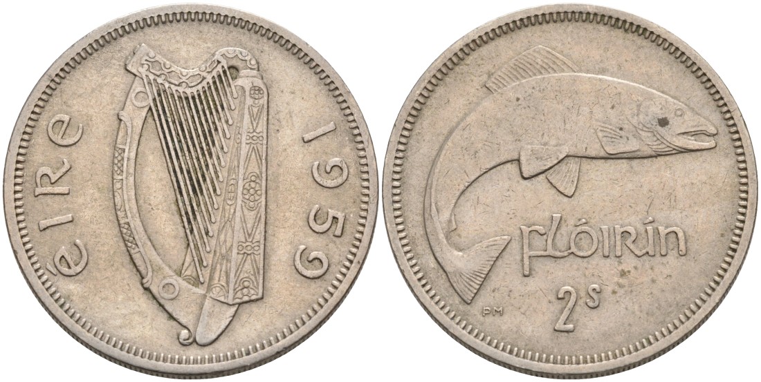 Ирландия 1 флорин 1959 лосось KM 15а медно-никель 88-714