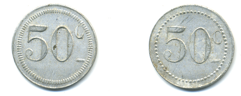 ФРАНЦИЯ 50 САНТИМОВ НАЧАЛО XX ВЕКА d 24 мм, вес около 1,0 гр., платежный жетон алюминий 89-945