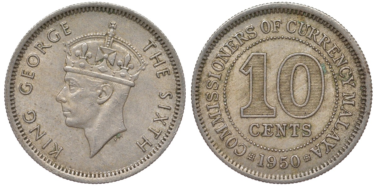Британская Малайя 10 центов 1950 Георг VI (1937-1952) KM 8 медно-никель 4164-341