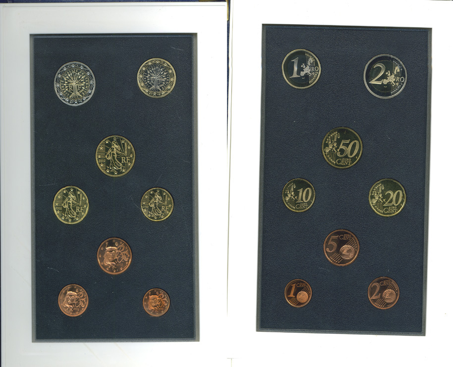 Франция евронабор из 8 монет 2002 в оригинальной упаковке монетного двора PROOF 5-4-6-17