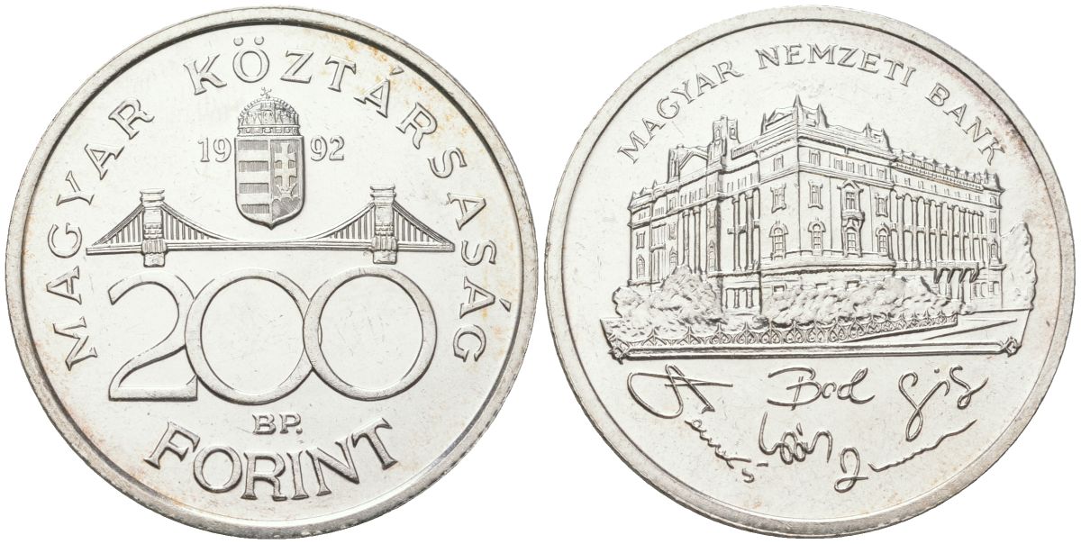 Венгрия 200 форинтов 1992 BP, национальный банк KM 689 серебро UNC 4574-1241