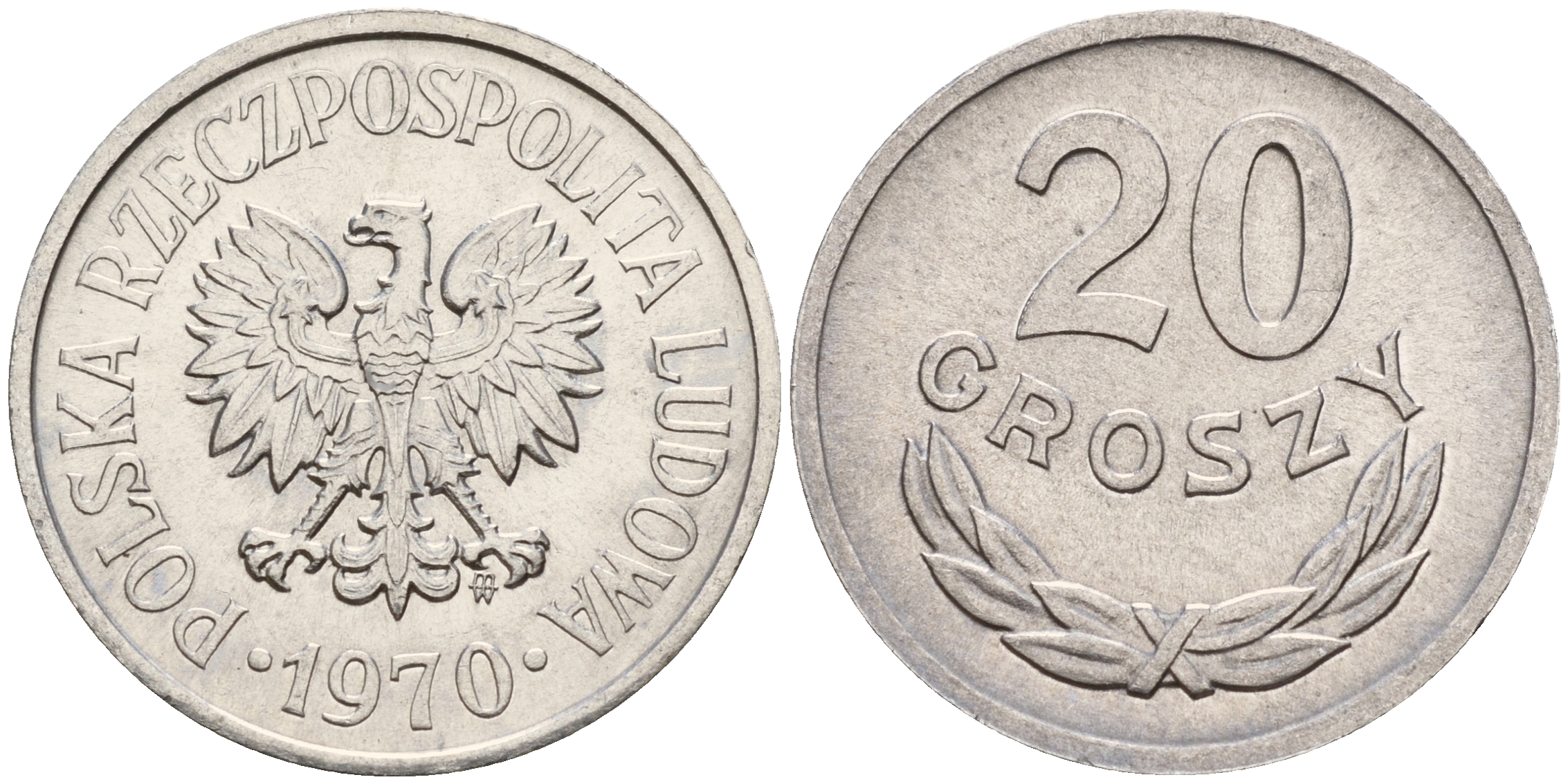 Польша 20 грошей 1970 MW KM А47 алюминий  UNC  4598-142