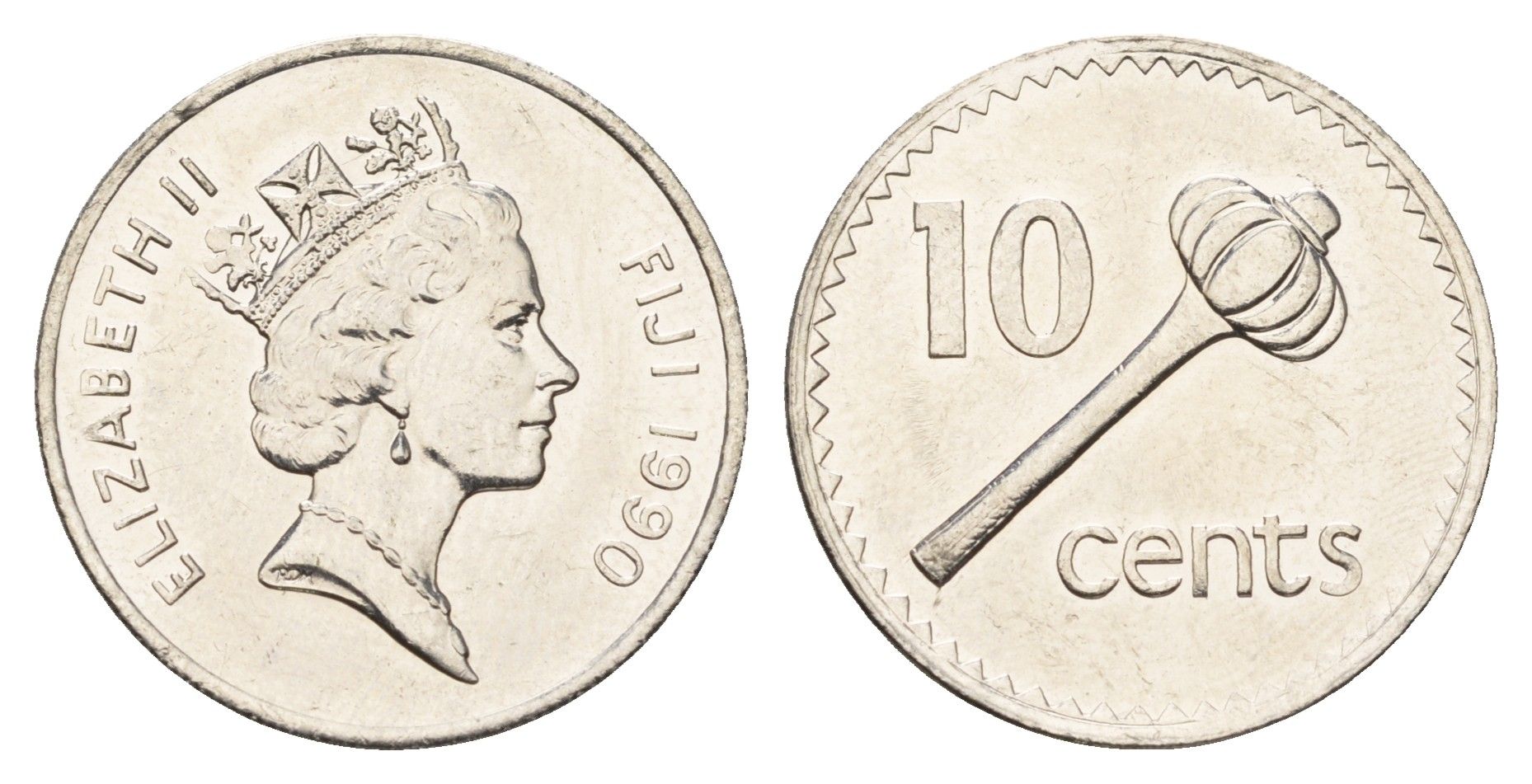 Фиджи 10 центов 1990 KM 52a сталь плакированная никелем UNC 4671-421