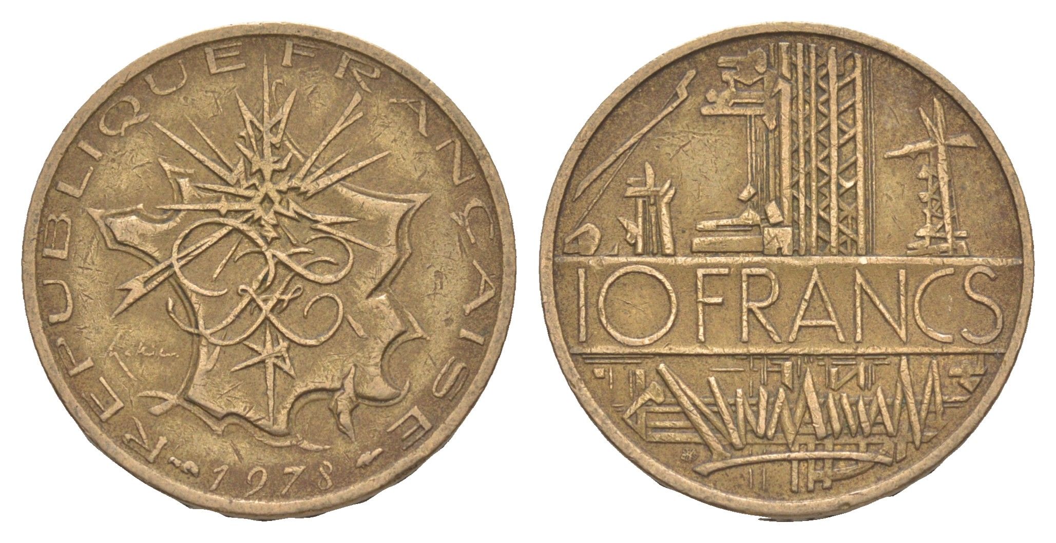 Франция 10 франков 1978 KM 940 медь алюминий никель 4543-723