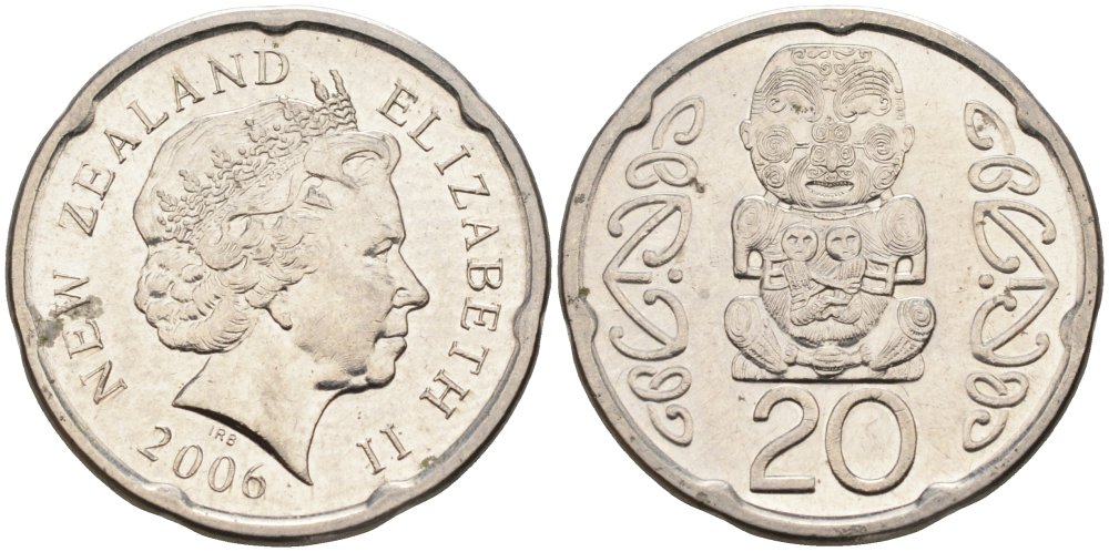 Новая Зеландия 20 центов 2006 Елизавета II (1952-2022), идол Пукаки KM 118а никелированная сталь 4579-1143