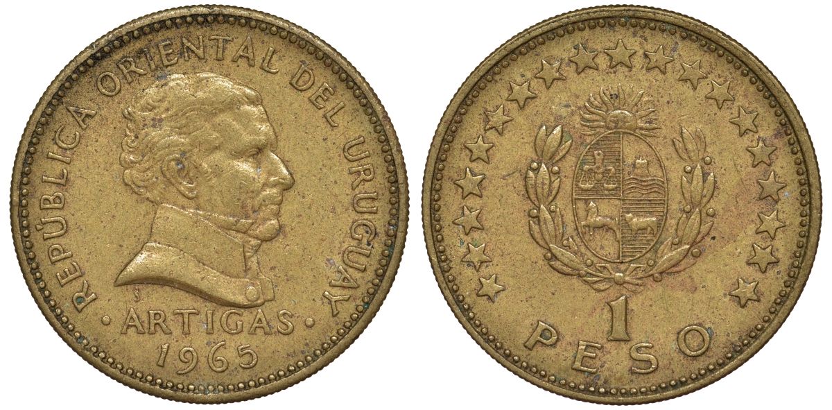 Уругвай 1 песо 1965 KM 46 алюминиевая бронза 92-741