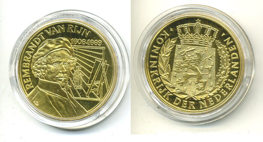 НИДЕРЛАНДЫ МЕДАЛЬ ND РЕМБРАНДТ (1606-1669) жёлтый металл UNC 06-130-45