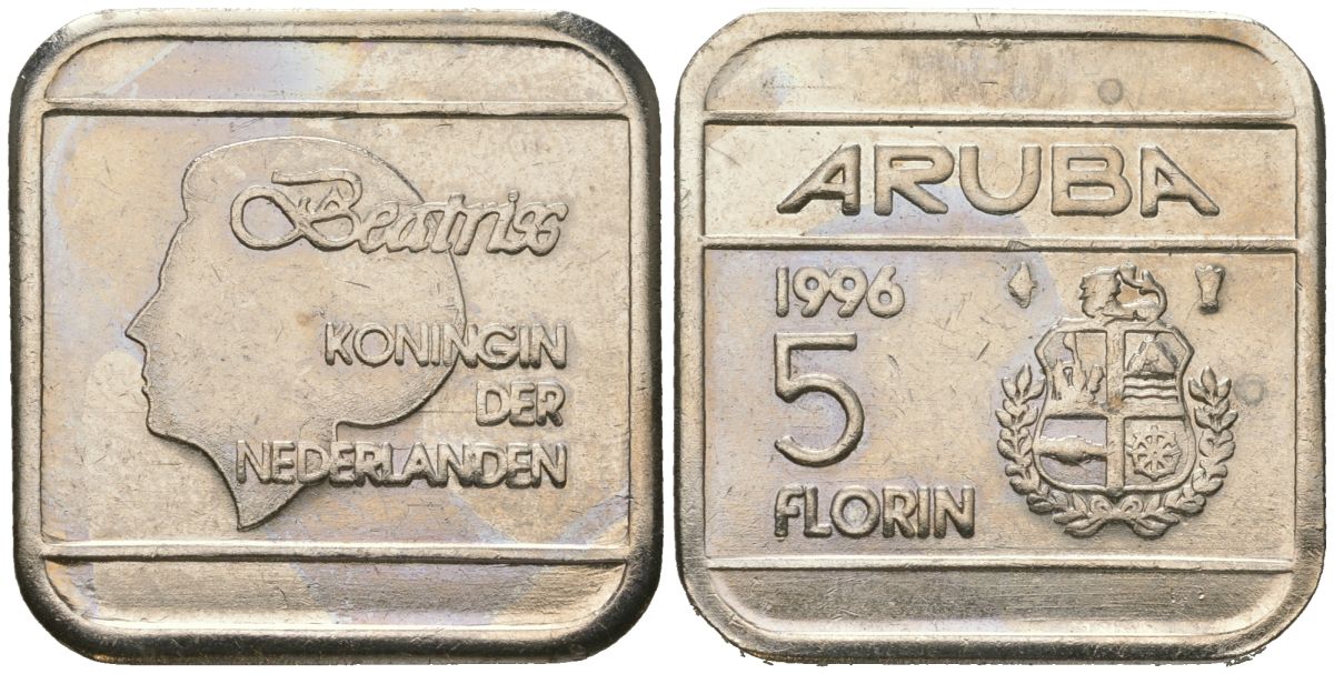 Аруба 5 флоринов 1996 Беатрикс (1980-2013) KM 12 сталь плакированная никелем 4619-433