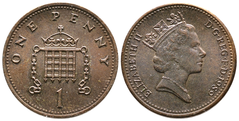 Великобритания 1 пенни 1989 Елизавета II (1952-2022) KM 935, Spink 4381 (B3) бронза 87-644