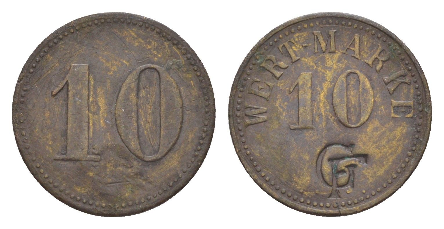 Германия игровой жетон в 10 пфеннигов ND с отметкой CF латунь 4636-1256