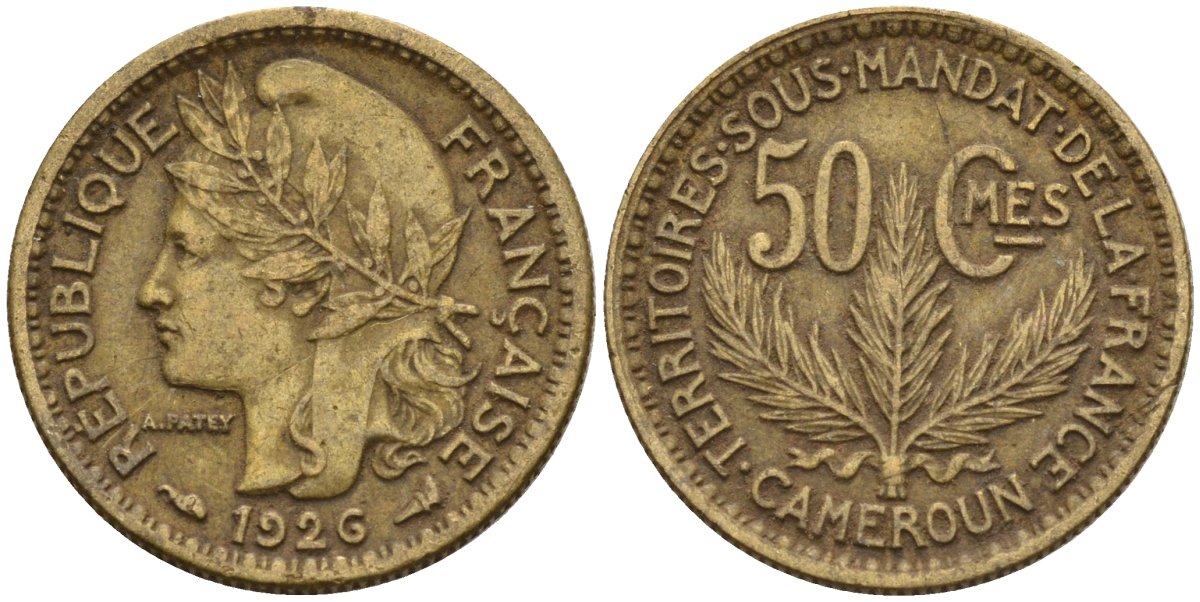 Камерун 50 сантимов 1926 (a), мондвор Париж KM 1 алюминиевая бронза 4169-1167