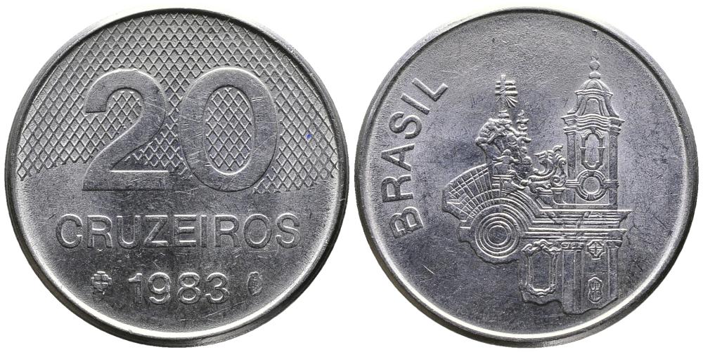 Бразилия 20 крузейро 1983 собор KM 593.1 нержавеющая сталь 3336-856