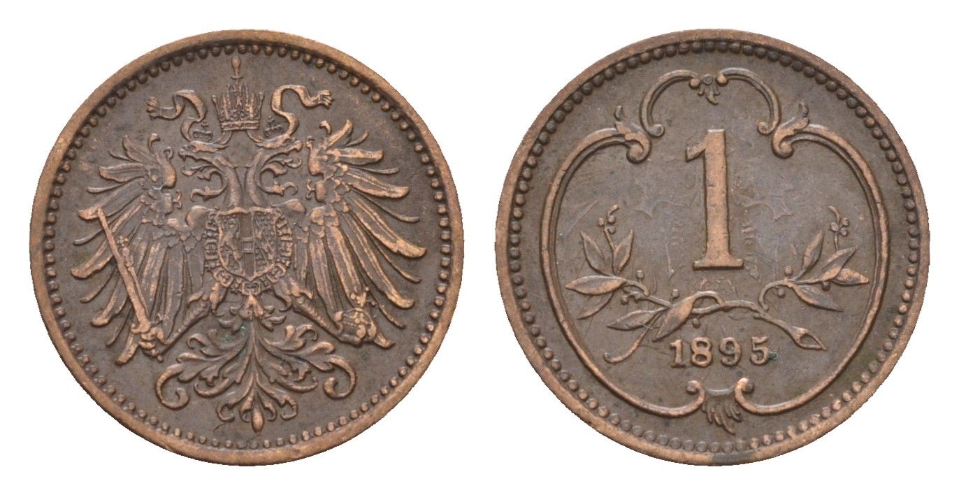 Австрия 1 геллер 1895 Франц Иосиф I (1848-1916) KM 2800 бронза 4702-137