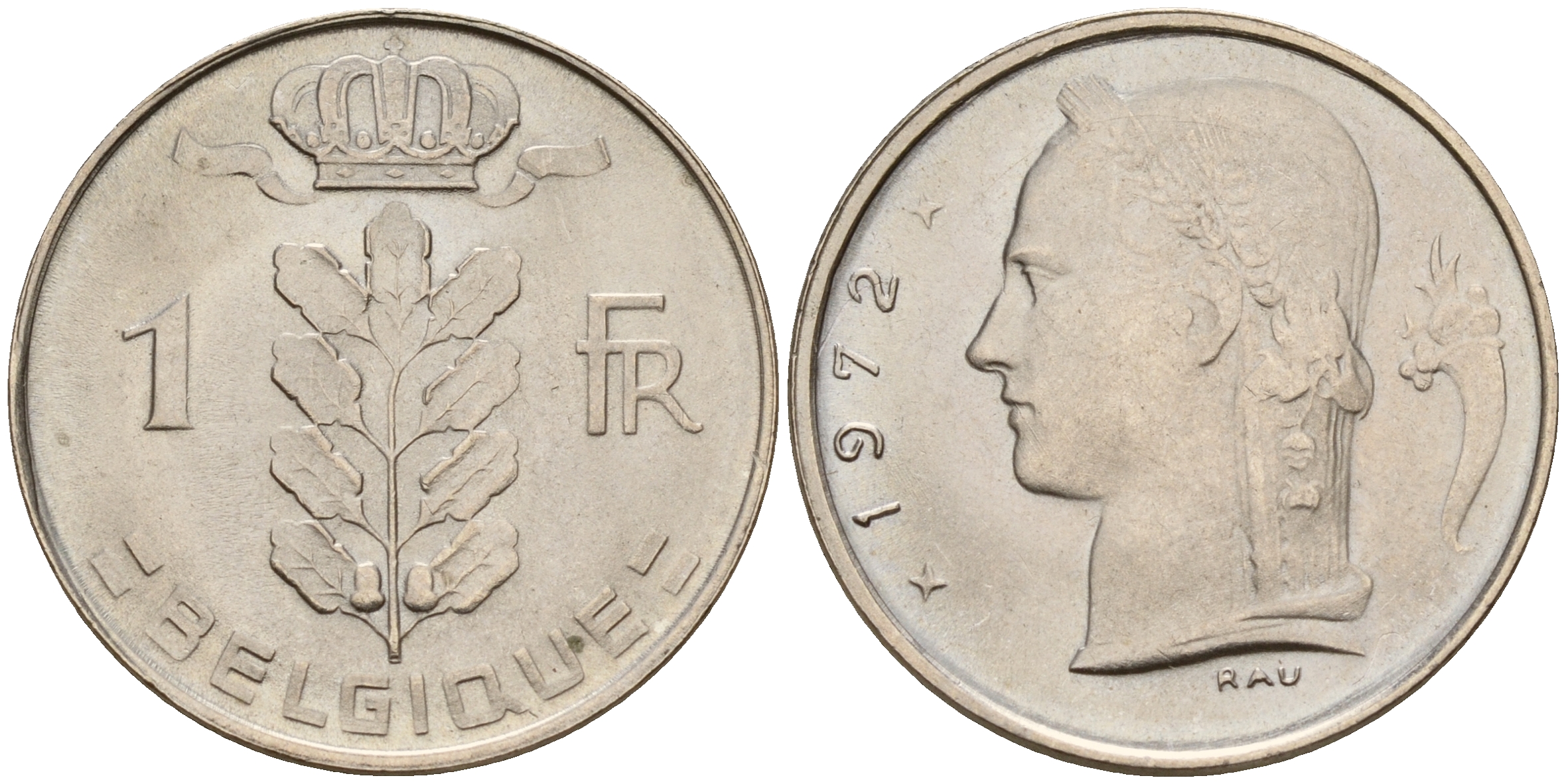 Бельгия 1 франк 1972 Belgique, Бодуэн I (1951-1993) KM 142.1 медно-никель  UNC  4161-1255