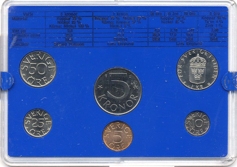 Швеция набор монетного двора из 6 монет 1981 в пластике, Карл XVI Густав (1973- ) KM MS19 UNC 7-5-7-191