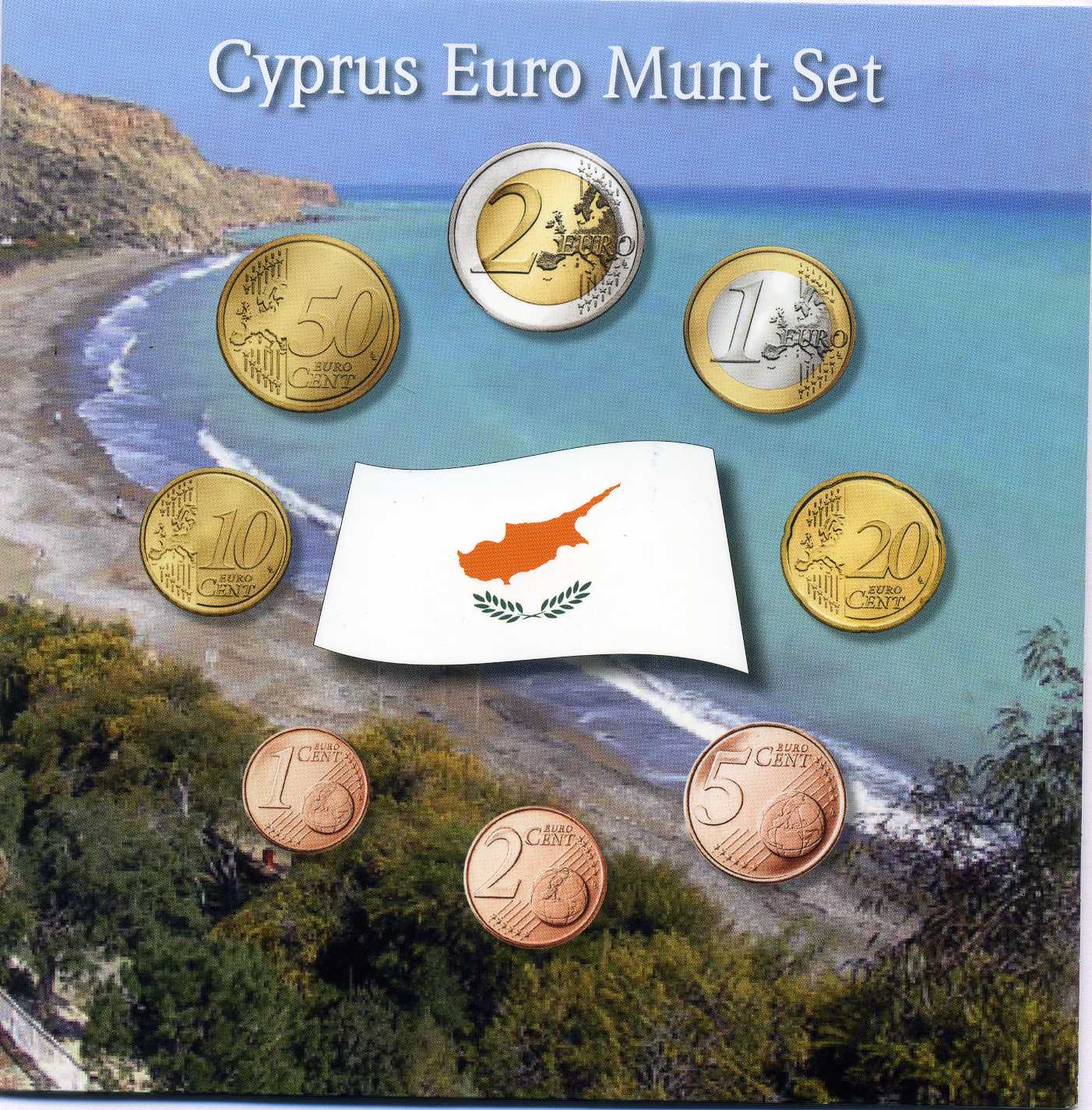 Кипр набор из 8 евромонет + жетон 2008 в красочном буклете  биметалл  UNC  1-6-1-09