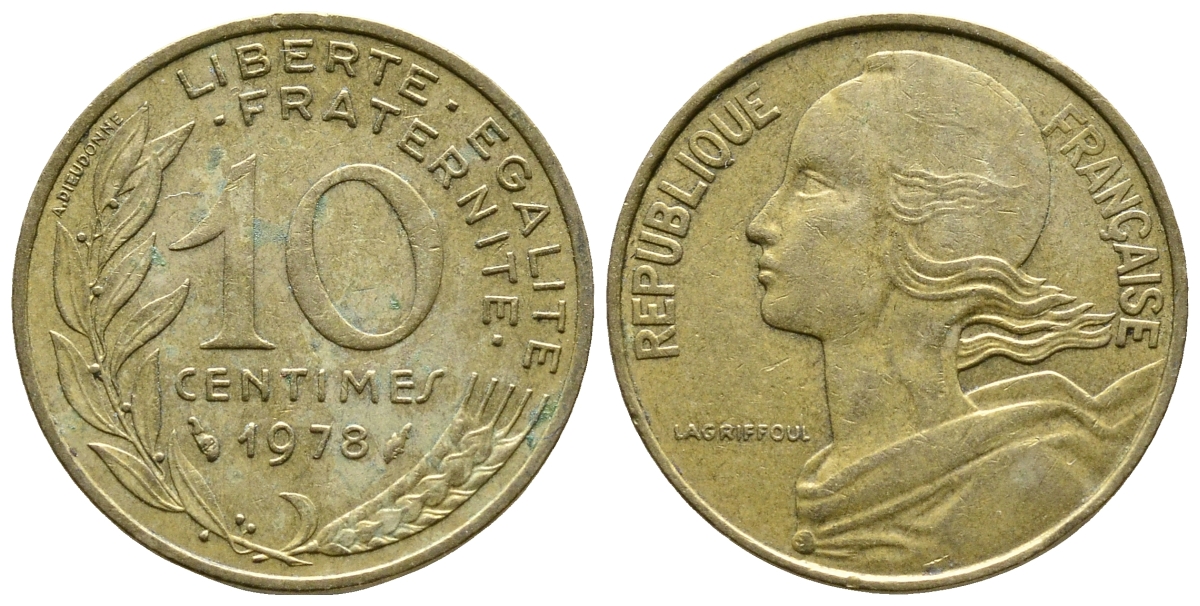 ФРАНЦИЯ 10 САНТИМОВ 1978 ТИП MARIANNE KM 929 медь алюминий никель 93-1323
