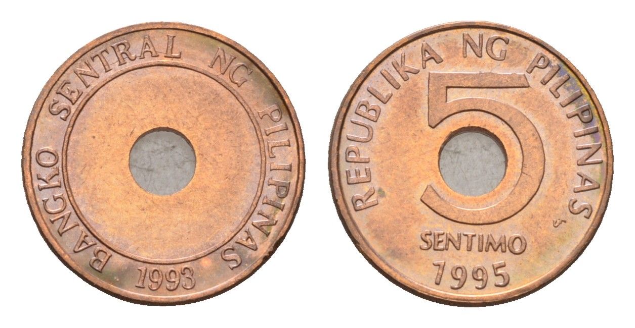 Филиппины 5 сентимо 1995 KM 268 сталь плакированная медью UNC 4396-627