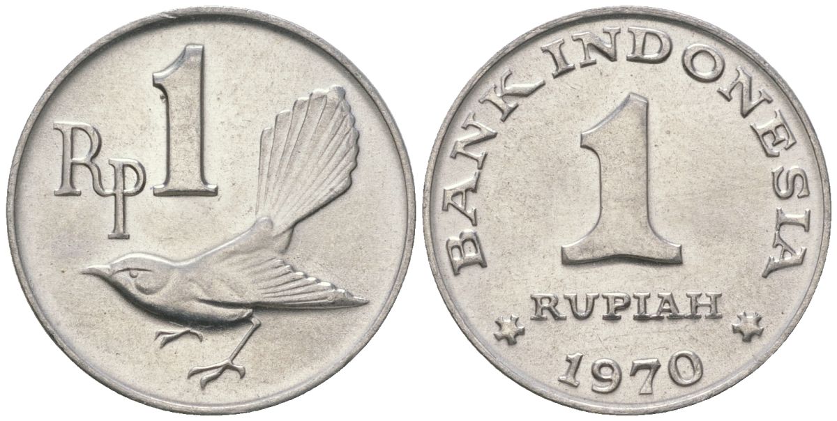 Индонезия 1 рупия 1970 птичка мухоловка KM 20 алюминий UNC 106-554