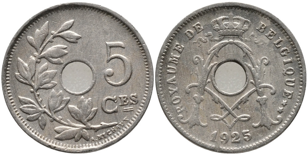 Бельгия 5 сантимов 1925 Belgique, Альберт I (1909-1934) KM 66 медно-никель 75-1636