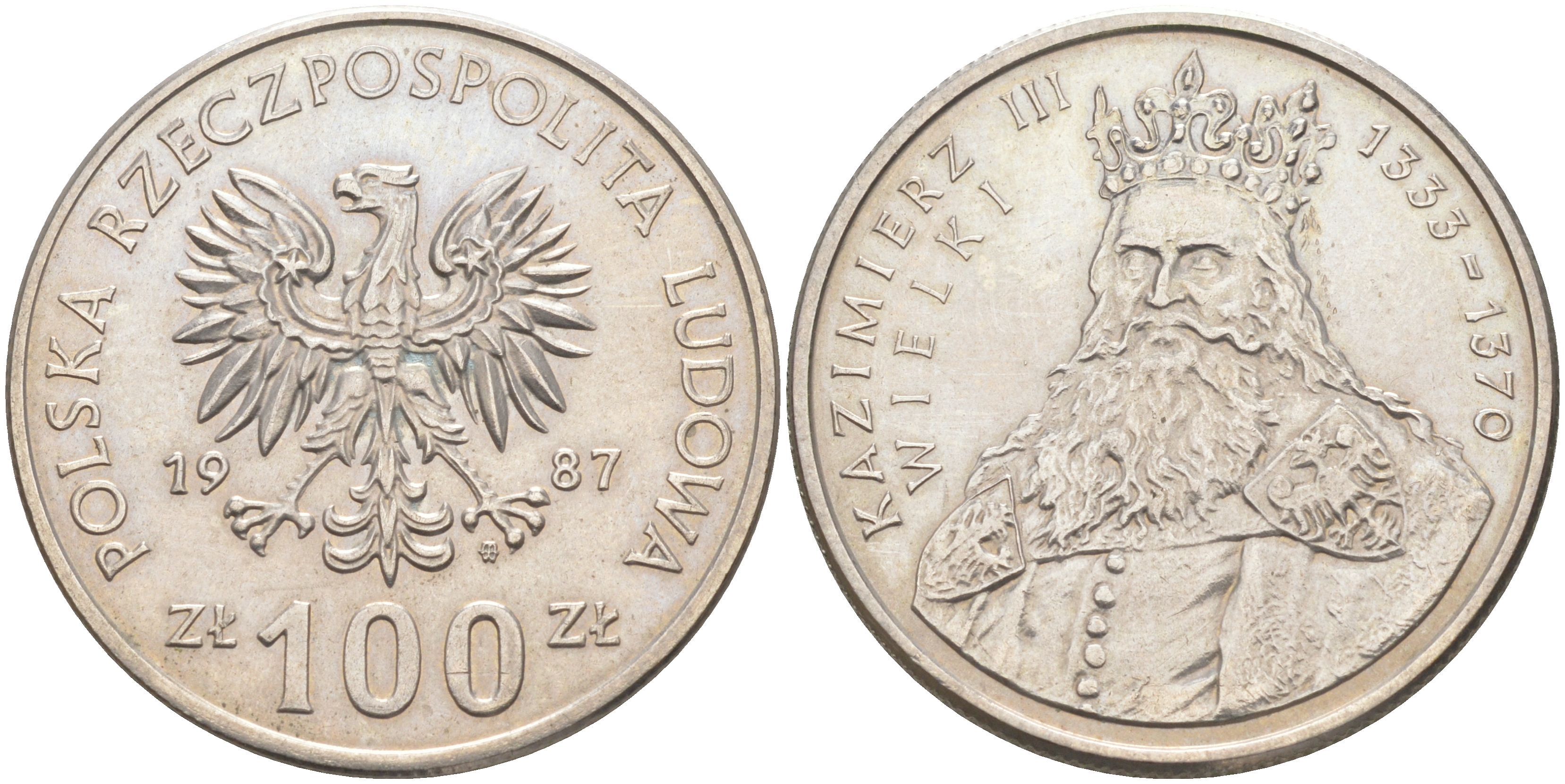 ПОЛЬША 100 ЗЛОТЫХ 1987 MW, КАЗИМИР III ВЕЛИКИЙ (1333-1370) KM 167 медно-никель UNC 4111-344