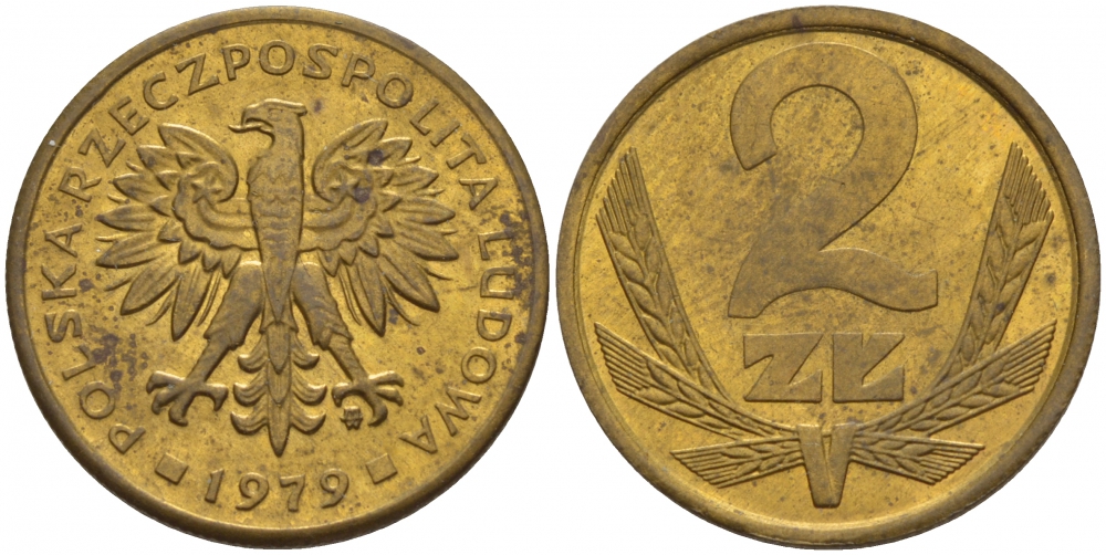 Польша 2 злотых 1979 MW KM 80.1 латунь 4548-514