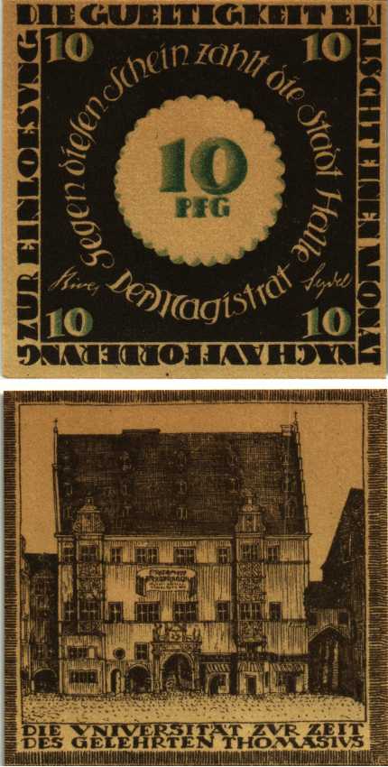 ГАЛЛЕ 10 ПФЕННИГОВ 1921 НОТГЕЛЬД, UNIVERSTAT, ЗЕМЛЯ САКСОНИЯ-АНХАЛЬТ Grabowski 509.1а бумага 7547-71-3-3