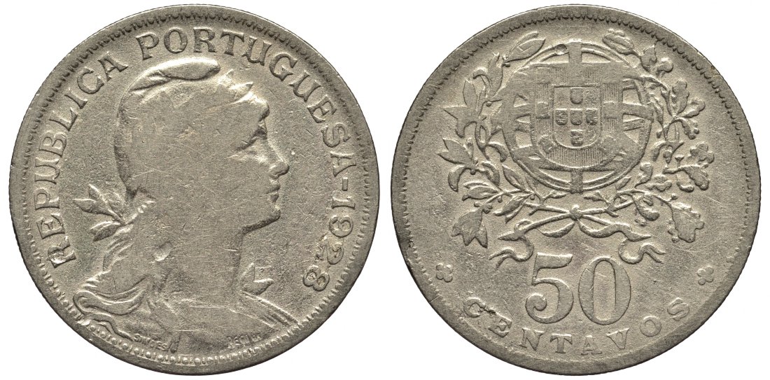 Португалия 50 сентаво 1928 KM 577 медно-никель 4556-947