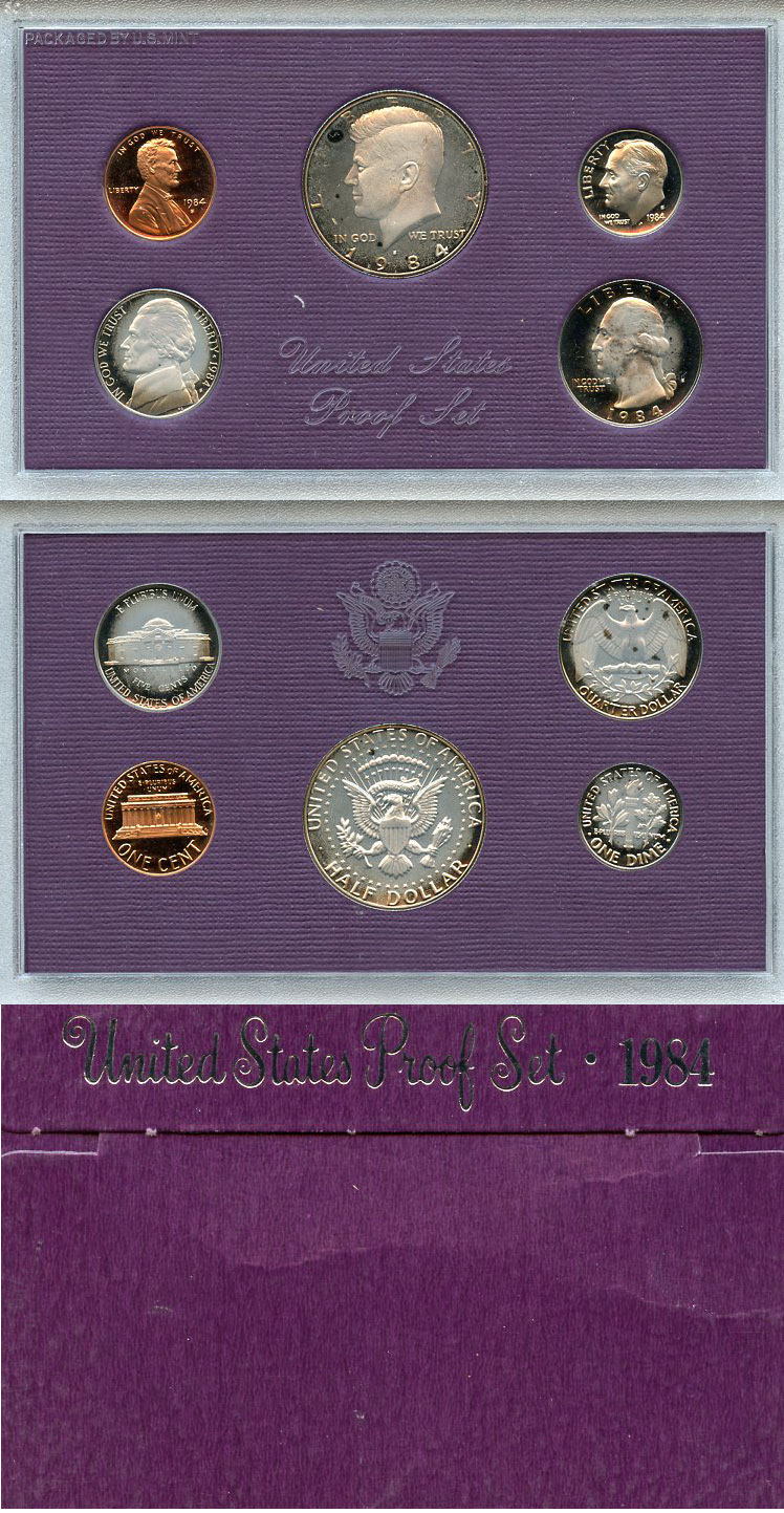США официальный набор из 5 монет, в пластике 1984 S, Джон Кеннеди, в твердом пластике KM PS 152   PROOF  8-2-03-10