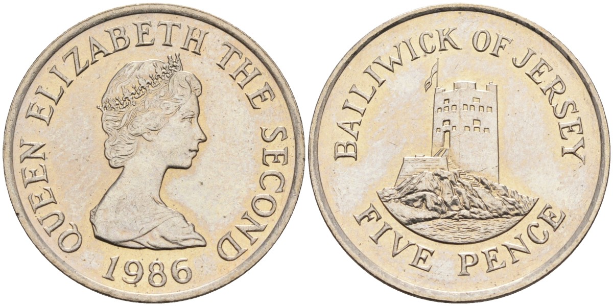 Джерси 5 пенсов 1986 башня Сеймур KM 56.1 медно-никель UNC 4582-257