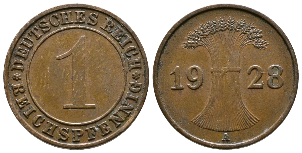 ГЕРМАНИЯ 1 РЕЙХСПФЕННИГ 1928 A KM 37, J.313 бронза 4380-1147