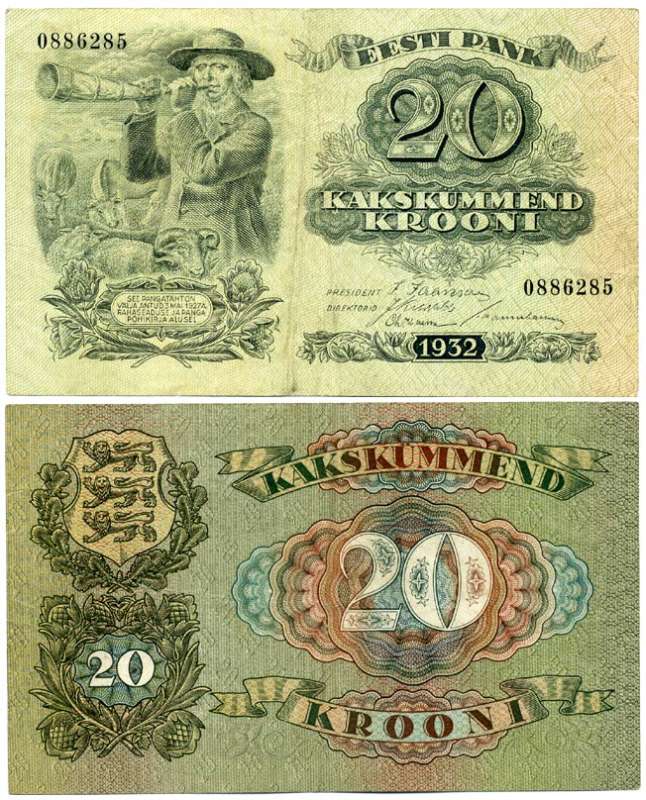 Эстония 20 крон 1932 пастух Pick 64а бумага 6262-15-2-2