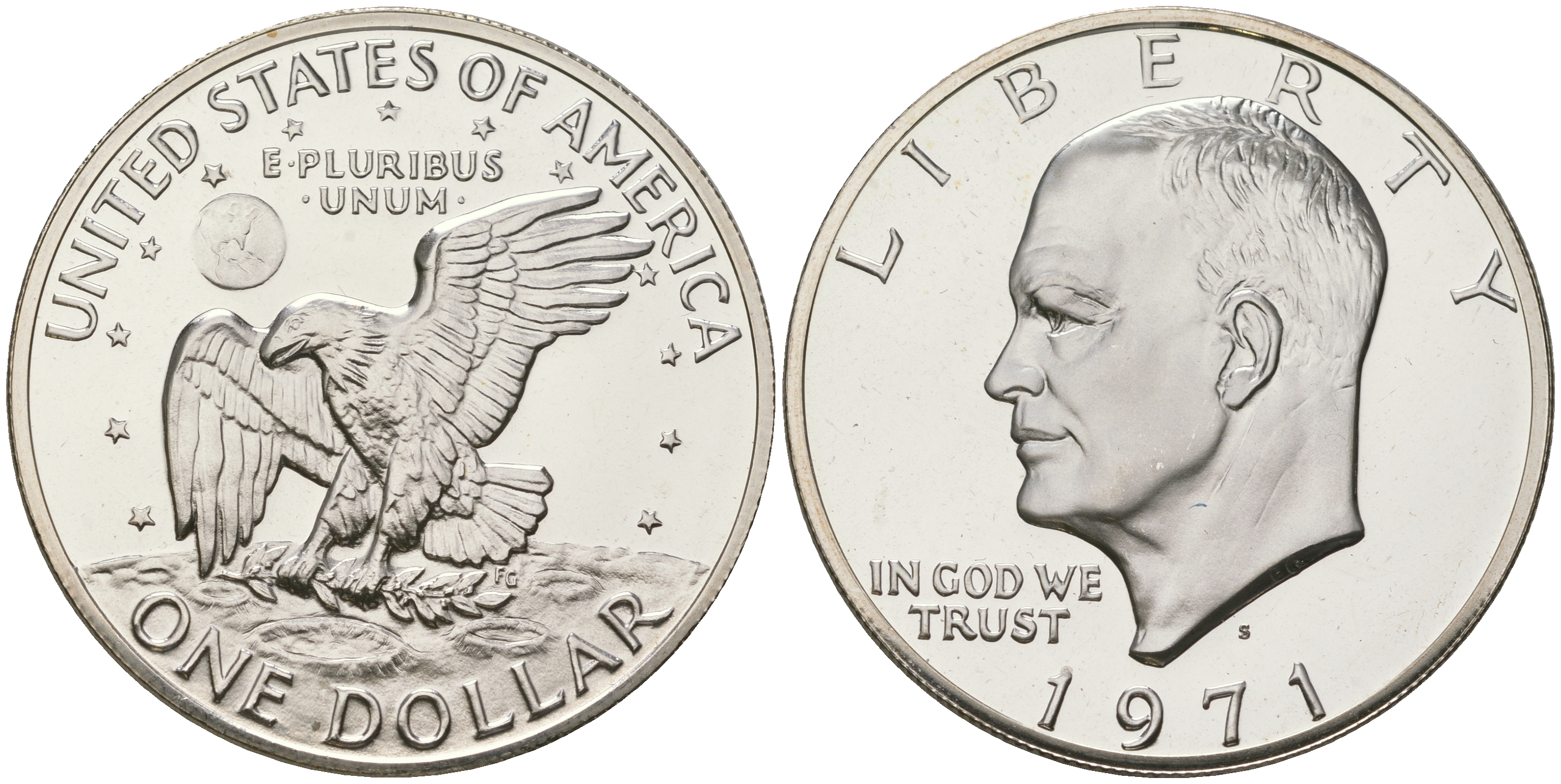 США 1 доллар 1971 S, Президент Эйзенхауэр, лунный орел KM 203a серебро  PROOF  1095-7-12