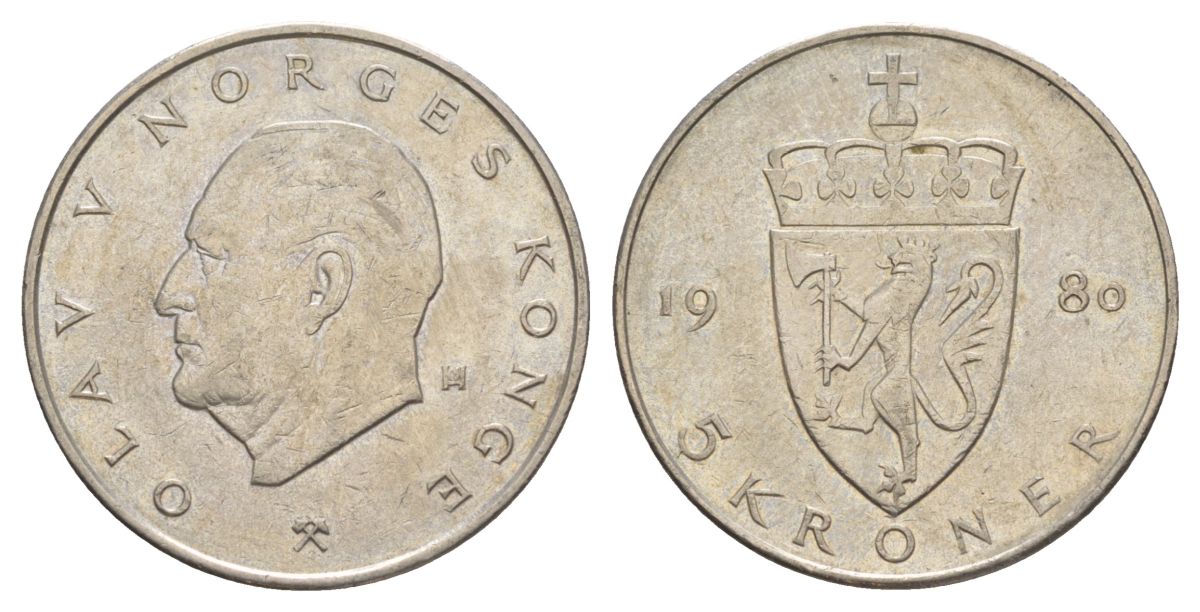 Норвегия 5 крон 1980 Улаф V (1957-1991) KM 420 медно-никель 4162-515