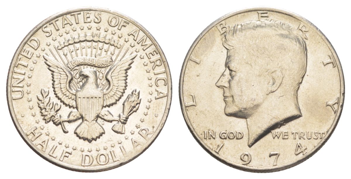 США 1/2 доллара (50 центов) 1974 Джон Кеннеди KM 202b медь плакированная медно-никелем aUNC 4536-826