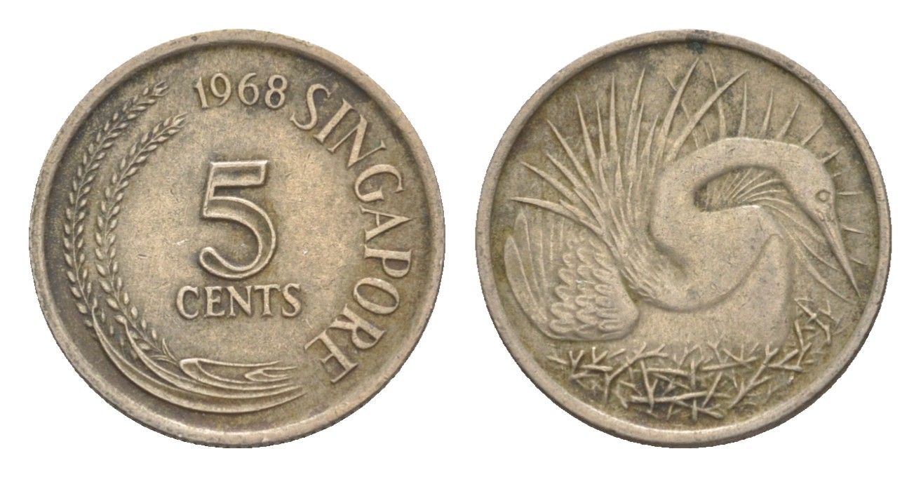 Сингапур 5 центов 1968 KM 2 медно-никель 4640-541