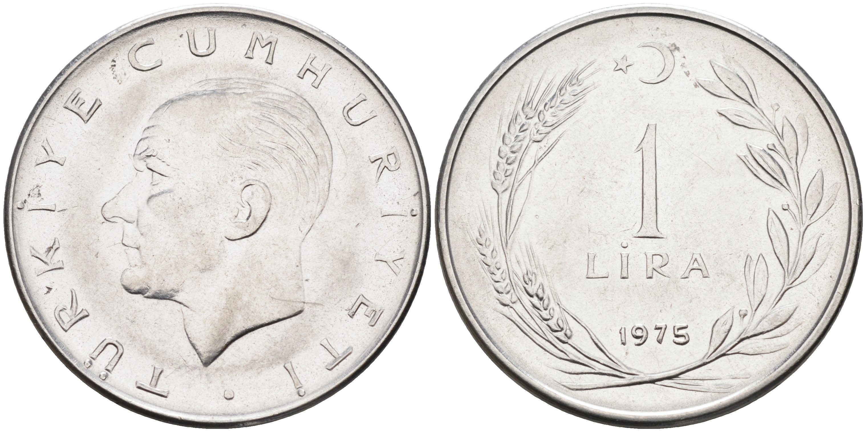 Турция 1 лира 1975 Мустафа Кемаль Ататюрк KM 889a.2 нержавеющая сталь 4117-143