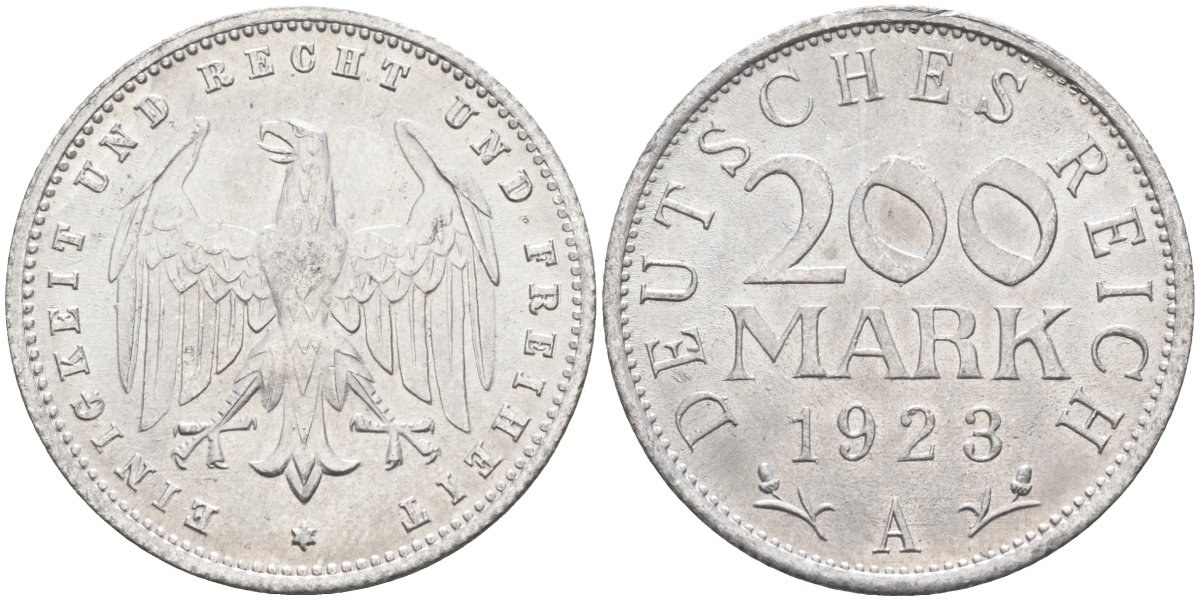 Германия 200 марок 1923 A KM 35, J. 304, Weege 22 алюминий UNC 4586-223